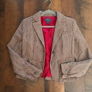 American Eagle Outfitters Brown Houndstooth Blazer with Red Lining